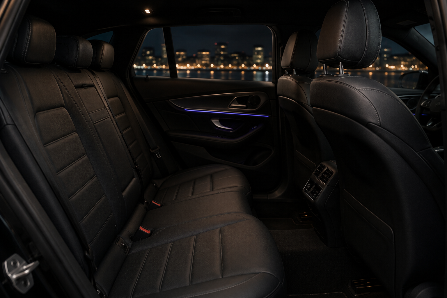 Rear cabin of the car at night